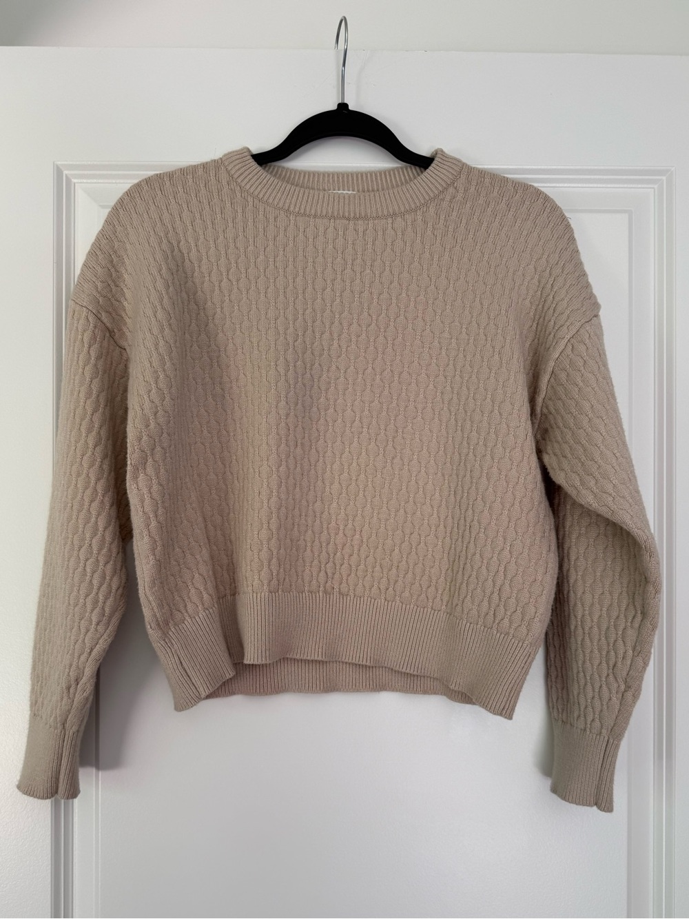 Active USA Beige Cable Knit Crewneck Sweater